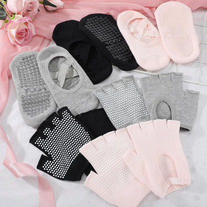6 Pairs Non Slip Pilates Yoga Gloves Socks with Grip for Women