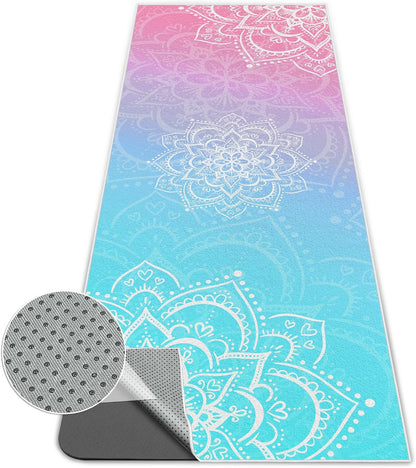 Yoga Towel,Absorbent Yoga Mat Towel for Hot Yoga Non Slip,Stylish Prints,Ideal for Workouts,Hot Yoga,Bikram,Pilates Equipment,72 x 27 in,Gradient Mandala - Colors A