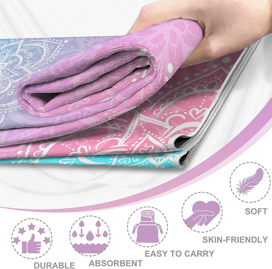 Yoga Towel,Absorbent Yoga Mat Towel for Hot Yoga Non Slip,Stylish Prints,Ideal for Workouts,Hot Yoga,Bikram,Pilates Equipment,72 x 27 in,Gradient Mandala - Colors A