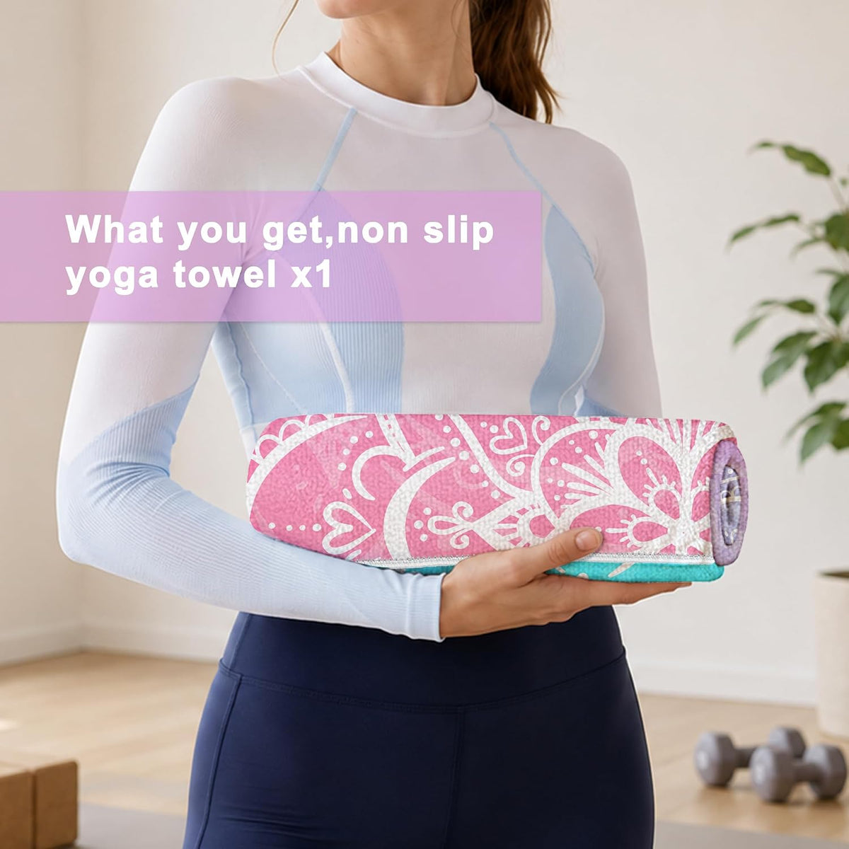 Yoga Towel,Absorbent Yoga Mat Towel for Hot Yoga Non Slip,Stylish Prints,Ideal for Workouts,Hot Yoga,Bikram,Pilates Equipment,72 x 27 in,Gradient Mandala - Colors A