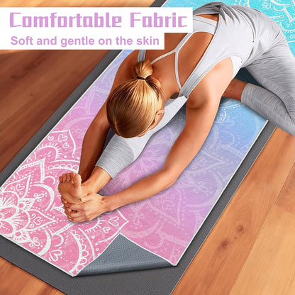 Yoga Towel,Absorbent Yoga Mat Towel for Hot Yoga Non Slip,Stylish Prints,Ideal for Workouts,Hot Yoga,Bikram,Pilates Equipment,72 x 27 in,Gradient Mandala - Colors A