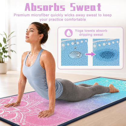 Yoga Towel,Absorbent Yoga Mat Towel for Hot Yoga Non Slip,Stylish Prints,Ideal for Workouts,Hot Yoga,Bikram,Pilates Equipment,72 x 27 in,Gradient Mandala - Colors A