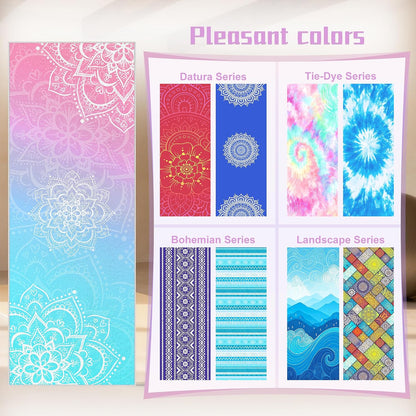 Yoga Towel,Absorbent Yoga Mat Towel for Hot Yoga Non Slip,Stylish Prints,Ideal for Workouts,Hot Yoga,Bikram,Pilates Equipment,72 x 27 in,Gradient Mandala - Colors A