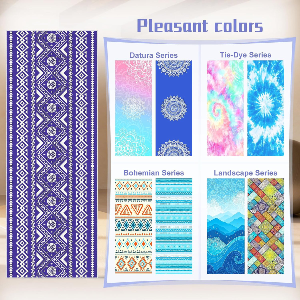 Yoga Towel,Absorbent Yoga Mat Towel for Hot Yoga Non Slip,Stylish Prints,Ideal for Workouts,Hot Yoga,Bikram,Pilates Equipment,72 x 27 in,Gradient Mandala - Colors A