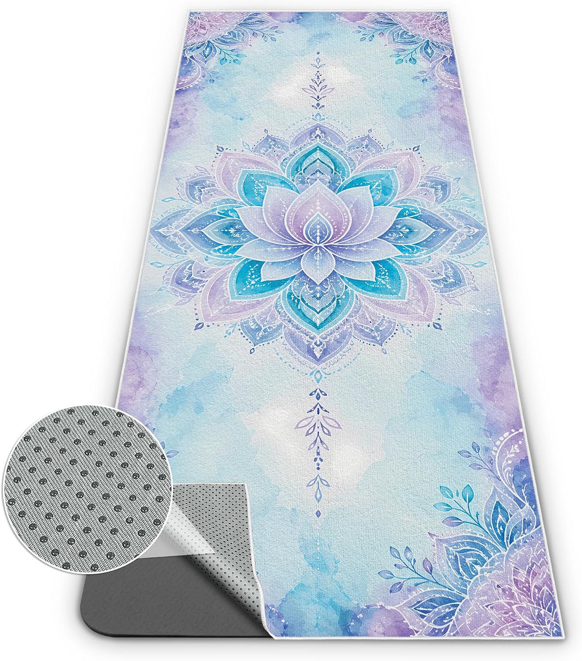 Yoga Towel,Absorbent Yoga Mat Towel for Hot Yoga Non Slip,Stylish Prints,Ideal for Workouts,Hot Yoga,Bikram,Pilates Equipment,72 x 27 in,Gradient Mandala - Colors A