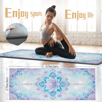 Yoga Towel,Absorbent Yoga Mat Towel for Hot Yoga Non Slip,Stylish Prints,Ideal for Workouts,Hot Yoga,Bikram,Pilates Equipment,72 x 27 in,Gradient Mandala - Colors A
