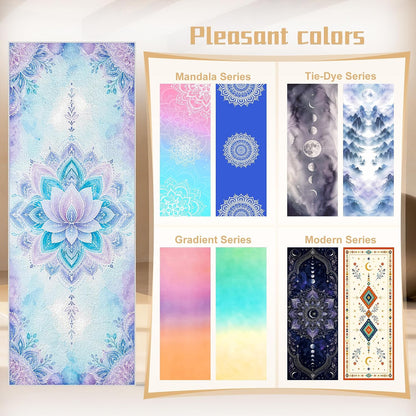 Yoga Towel,Absorbent Yoga Mat Towel for Hot Yoga Non Slip,Stylish Prints,Ideal for Workouts,Hot Yoga,Bikram,Pilates Equipment,72 x 27 in,Gradient Mandala - Colors A