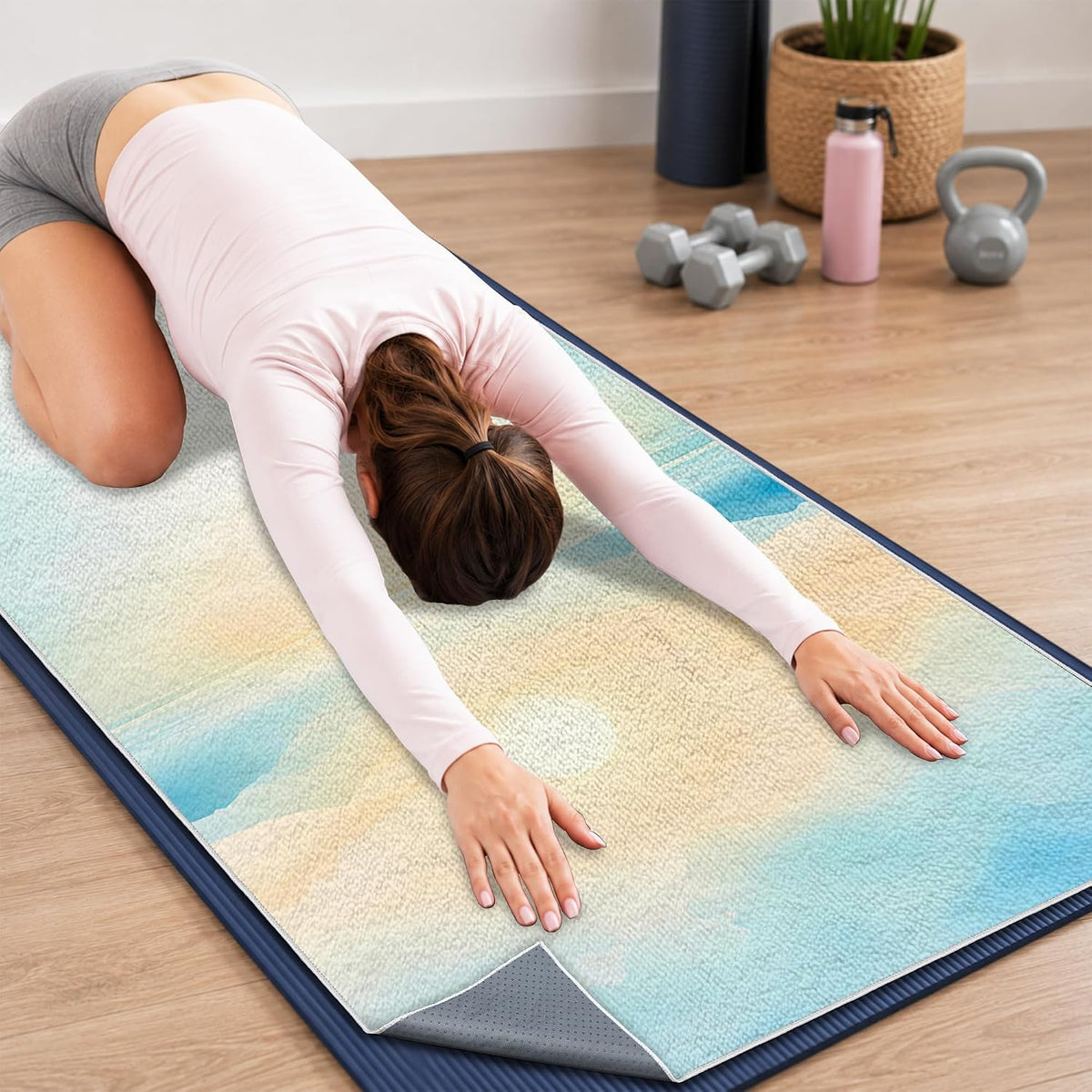 Yoga Towel,Absorbent Yoga Mat Towel for Hot Yoga Non Slip,Stylish Prints,Ideal for Workouts,Hot Yoga,Bikram,Pilates Equipment,72 x 27 in,Gradient Mandala - Colors A