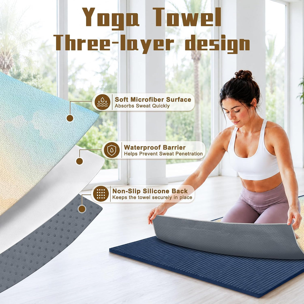 Yoga Towel,Absorbent Yoga Mat Towel for Hot Yoga Non Slip,Stylish Prints,Ideal for Workouts,Hot Yoga,Bikram,Pilates Equipment,72 x 27 in,Gradient Mandala - Colors A