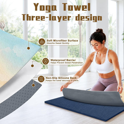 Yoga Towel,Absorbent Yoga Mat Towel for Hot Yoga Non Slip,Stylish Prints,Ideal for Workouts,Hot Yoga,Bikram,Pilates Equipment,72 x 27 in,Gradient Mandala - Colors A