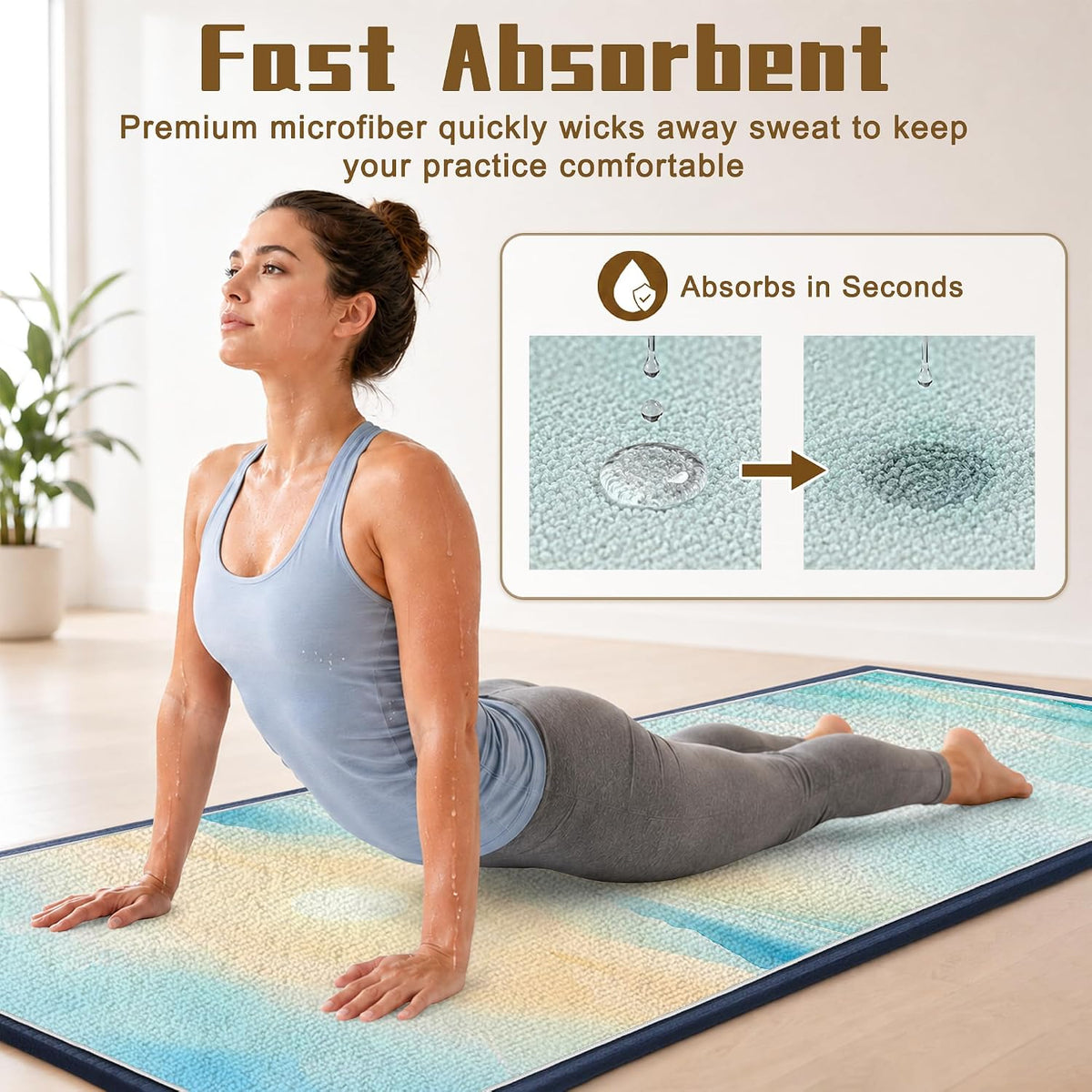 Yoga Towel,Absorbent Yoga Mat Towel for Hot Yoga Non Slip,Stylish Prints,Ideal for Workouts,Hot Yoga,Bikram,Pilates Equipment,72 x 27 in,Gradient Mandala - Colors A