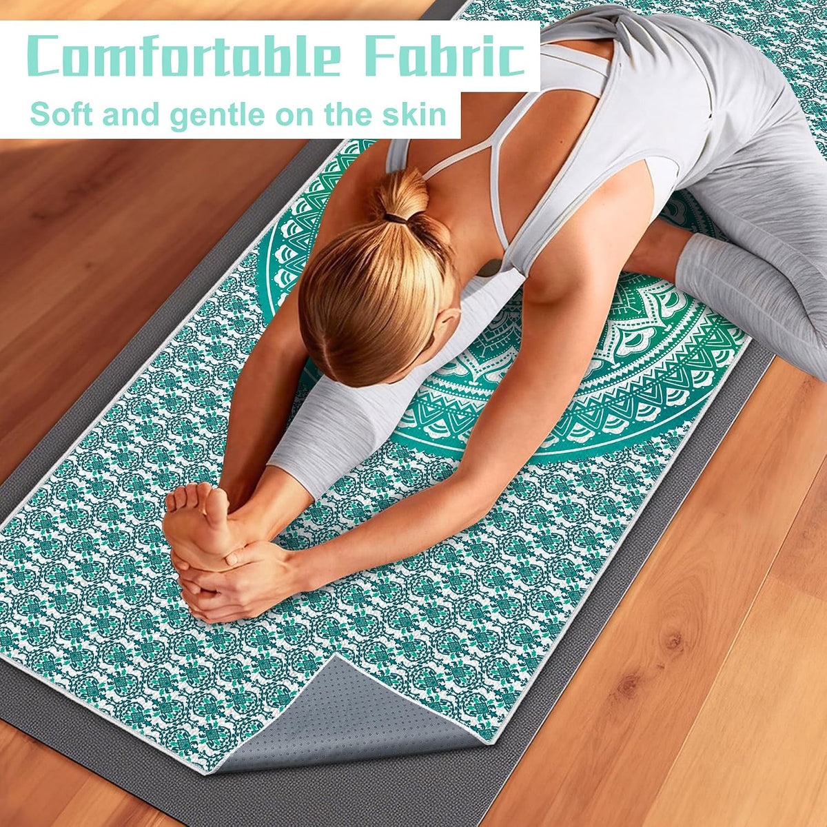 Yoga Towel,Absorbent Yoga Mat Towel for Hot Yoga Non Slip,Stylish Prints,Ideal for Workouts,Hot Yoga,Bikram,Pilates Equipment,72 x 27 in,Gradient Mandala - Colors A
