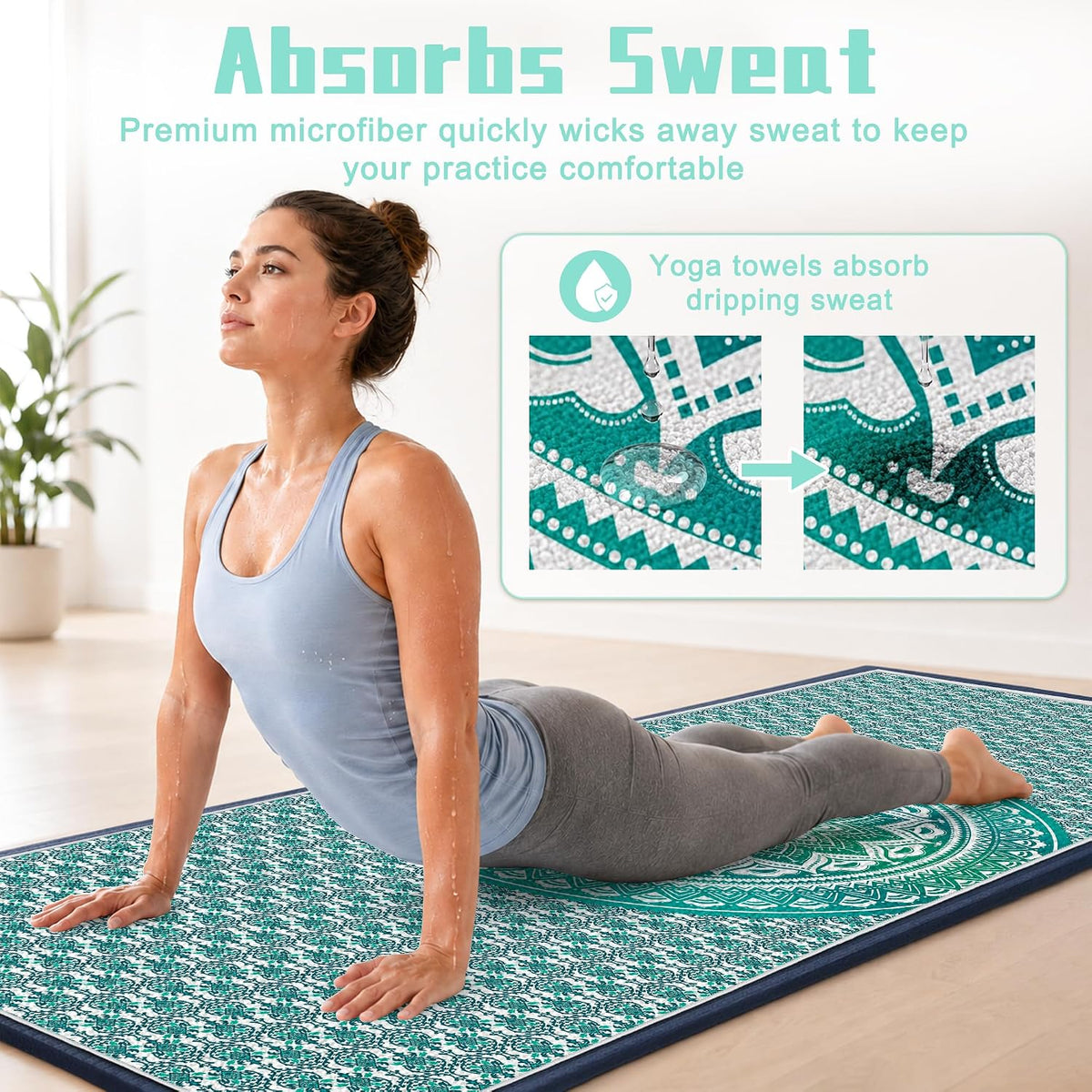 Yoga Towel,Absorbent Yoga Mat Towel for Hot Yoga Non Slip,Stylish Prints,Ideal for Workouts,Hot Yoga,Bikram,Pilates Equipment,72 x 27 in,Gradient Mandala - Colors A