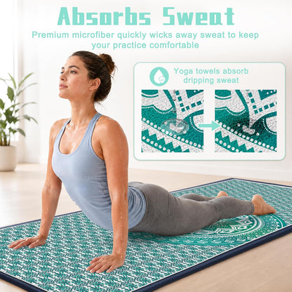 Yoga Towel,Absorbent Yoga Mat Towel for Hot Yoga Non Slip,Stylish Prints,Ideal for Workouts,Hot Yoga,Bikram,Pilates Equipment,72 x 27 in,Gradient Mandala - Colors A