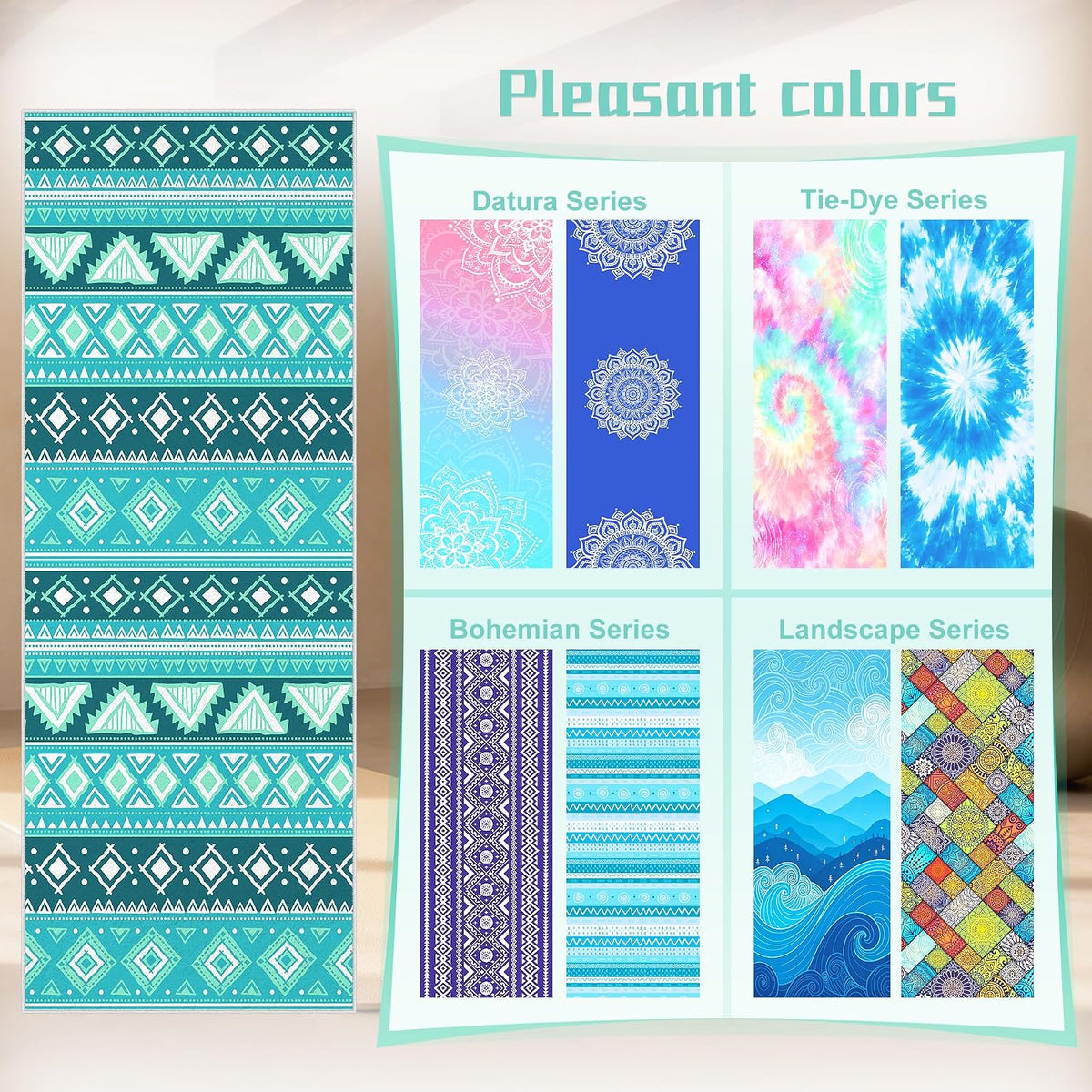 Yoga Towel,Absorbent Yoga Mat Towel for Hot Yoga Non Slip,Stylish Prints,Ideal for Workouts,Hot Yoga,Bikram,Pilates Equipment,72 x 27 in,Gradient Mandala - Colors A