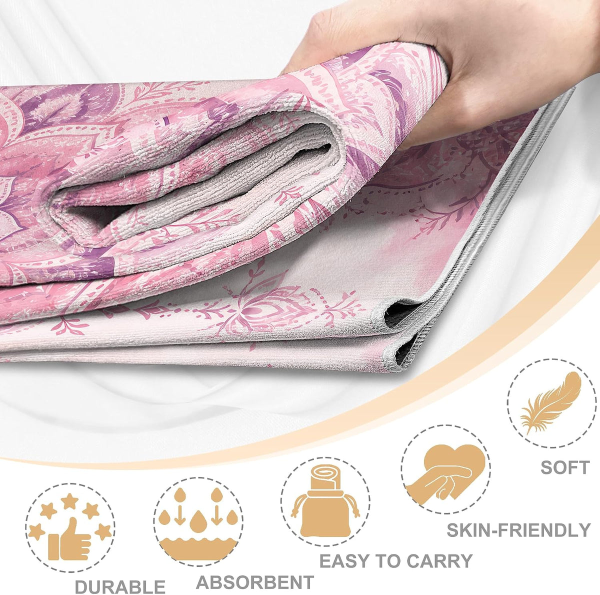 Yoga Towel,Absorbent Yoga Mat Towel for Hot Yoga Non Slip,Stylish Prints,Ideal for Workouts,Hot Yoga,Bikram,Pilates Equipment,72 x 27 in,Gradient Mandala - Colors A