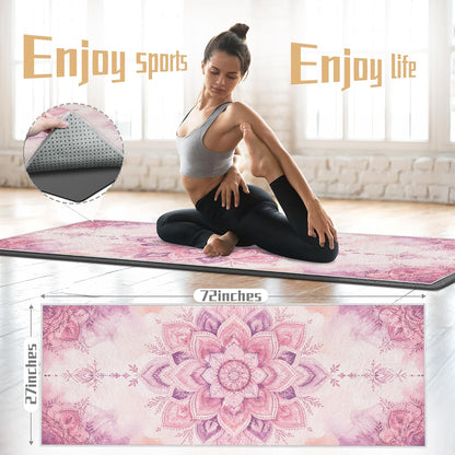 Yoga Towel,Absorbent Yoga Mat Towel for Hot Yoga Non Slip,Stylish Prints,Ideal for Workouts,Hot Yoga,Bikram,Pilates Equipment,72 x 27 in,Gradient Mandala - Colors A