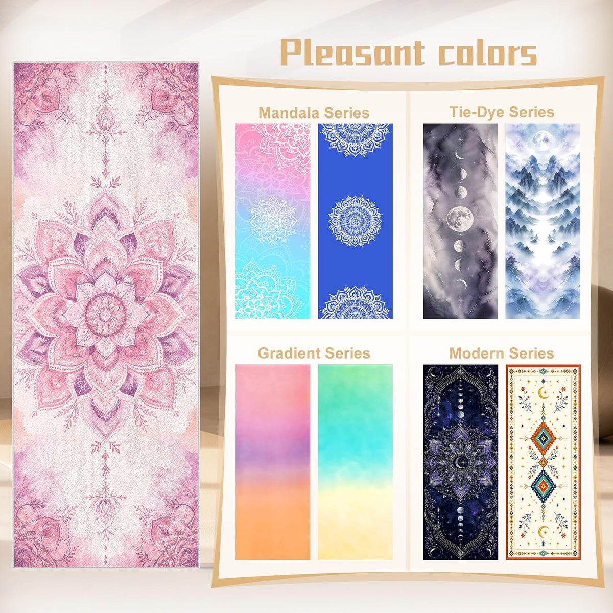 Yoga Towel,Absorbent Yoga Mat Towel for Hot Yoga Non Slip,Stylish Prints,Ideal for Workouts,Hot Yoga,Bikram,Pilates Equipment,72 x 27 in,Gradient Mandala - Colors A