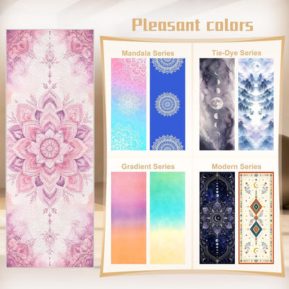 Yoga Towel,Absorbent Yoga Mat Towel for Hot Yoga Non Slip,Stylish Prints,Ideal for Workouts,Hot Yoga,Bikram,Pilates Equipment,72 x 27 in,Gradient Mandala - Colors A
