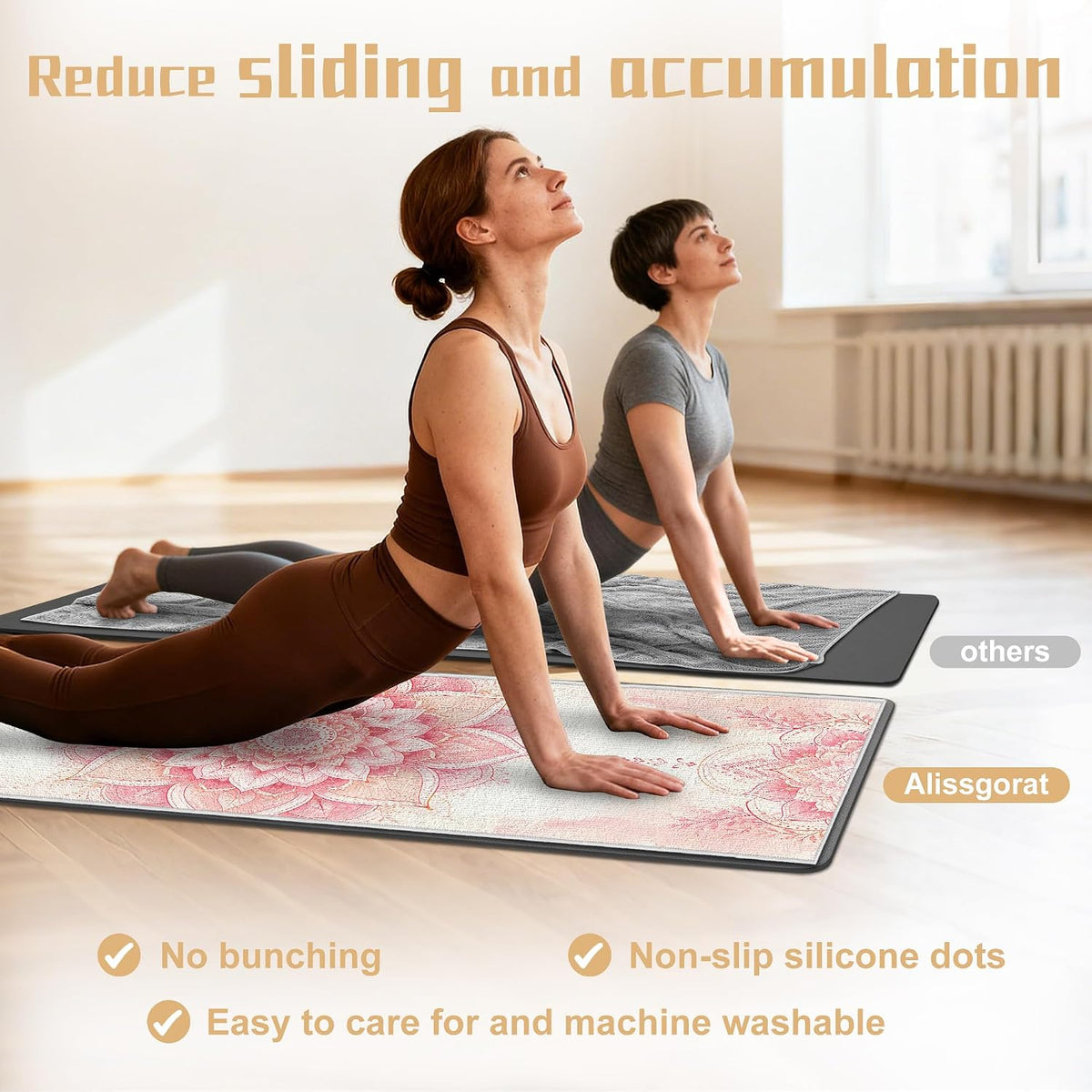 Yoga Towel,Absorbent Yoga Mat Towel for Hot Yoga Non Slip,Stylish Prints,Ideal for Workouts,Hot Yoga,Bikram,Pilates Equipment,72 x 27 in,Gradient Mandala - Colors A