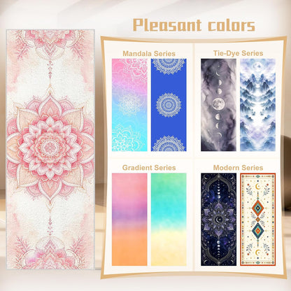 Yoga Towel,Absorbent Yoga Mat Towel for Hot Yoga Non Slip,Stylish Prints,Ideal for Workouts,Hot Yoga,Bikram,Pilates Equipment,72 x 27 in,Gradient Mandala - Colors A