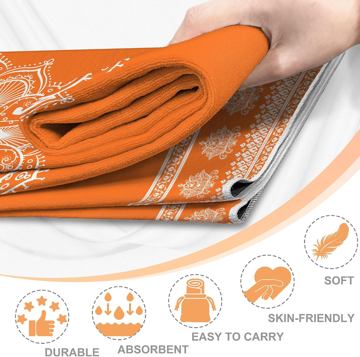 Yoga Towel,Absorbent Yoga Mat Towel for Hot Yoga Non Slip,Stylish Prints,Ideal for Workouts,Hot Yoga,Bikram,Pilates Equipment,72 x 27 in,Gradient Mandala - Colors A