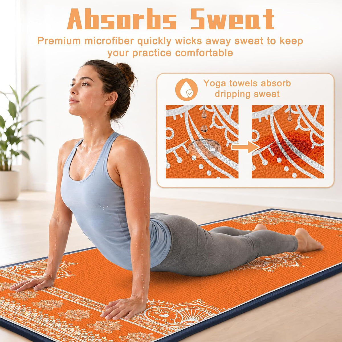 Yoga Towel,Absorbent Yoga Mat Towel for Hot Yoga Non Slip,Stylish Prints,Ideal for Workouts,Hot Yoga,Bikram,Pilates Equipment,72 x 27 in,Gradient Mandala - Colors A