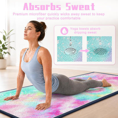 Yoga Towel,Absorbent Yoga Mat Towel for Hot Yoga Non Slip,Stylish Prints,Ideal for Workouts,Hot Yoga,Bikram,Pilates Equipment,72 x 27 in,Gradient Mandala - Colors A