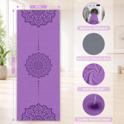 Yoga Towel,Absorbent Yoga Mat Towel for Hot Yoga Non Slip,Stylish Prints,Ideal for Workouts,Hot Yoga,Bikram,Pilates Equipment,72 x 27 in,Gradient Mandala - Colors A