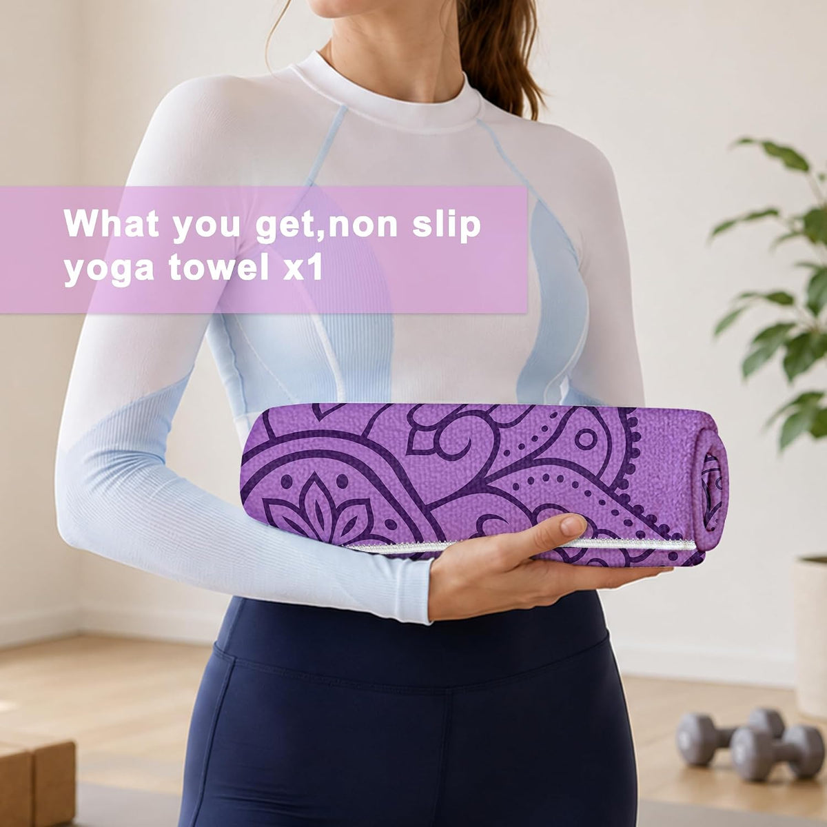 Yoga Towel,Absorbent Yoga Mat Towel for Hot Yoga Non Slip,Stylish Prints,Ideal for Workouts,Hot Yoga,Bikram,Pilates Equipment,72 x 27 in,Gradient Mandala - Colors A