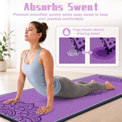 Yoga Towel,Absorbent Yoga Mat Towel for Hot Yoga Non Slip,Stylish Prints,Ideal for Workouts,Hot Yoga,Bikram,Pilates Equipment,72 x 27 in,Gradient Mandala - Colors A