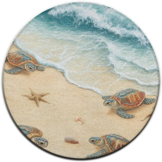 Room Sofa Yoga Soft Round Carpet, Home Decor Non Slip Kitchen Office Circle Rug, Machine Washable Modern Round Area Rug Beach Turtles, 60inch