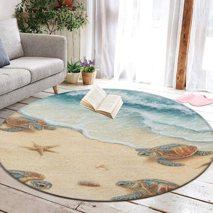 Room Sofa Yoga Soft Round Carpet, Home Decor Non Slip Kitchen Office Circle Rug, Machine Washable Modern Round Area Rug Beach Turtles, 60inch
