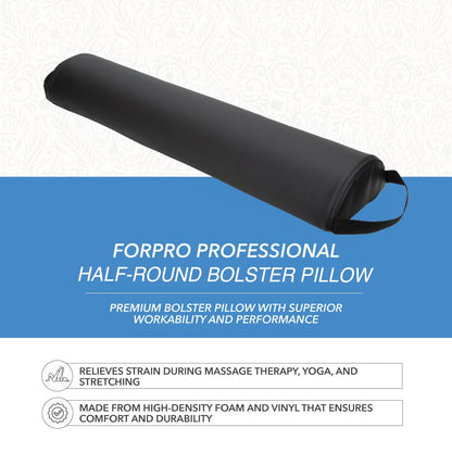 ForPro Half Round Massage Table Bolster Pillow, 26" L x 6" W x 3" H, Black