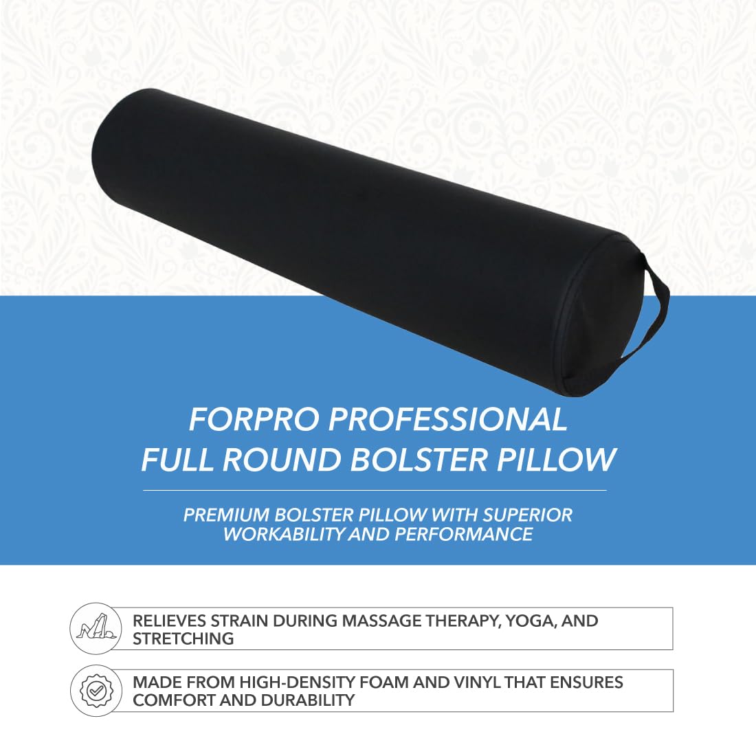 ForPro Half Round Massage Table Bolster Pillow, 26" L x 6" W x 3" H, Black