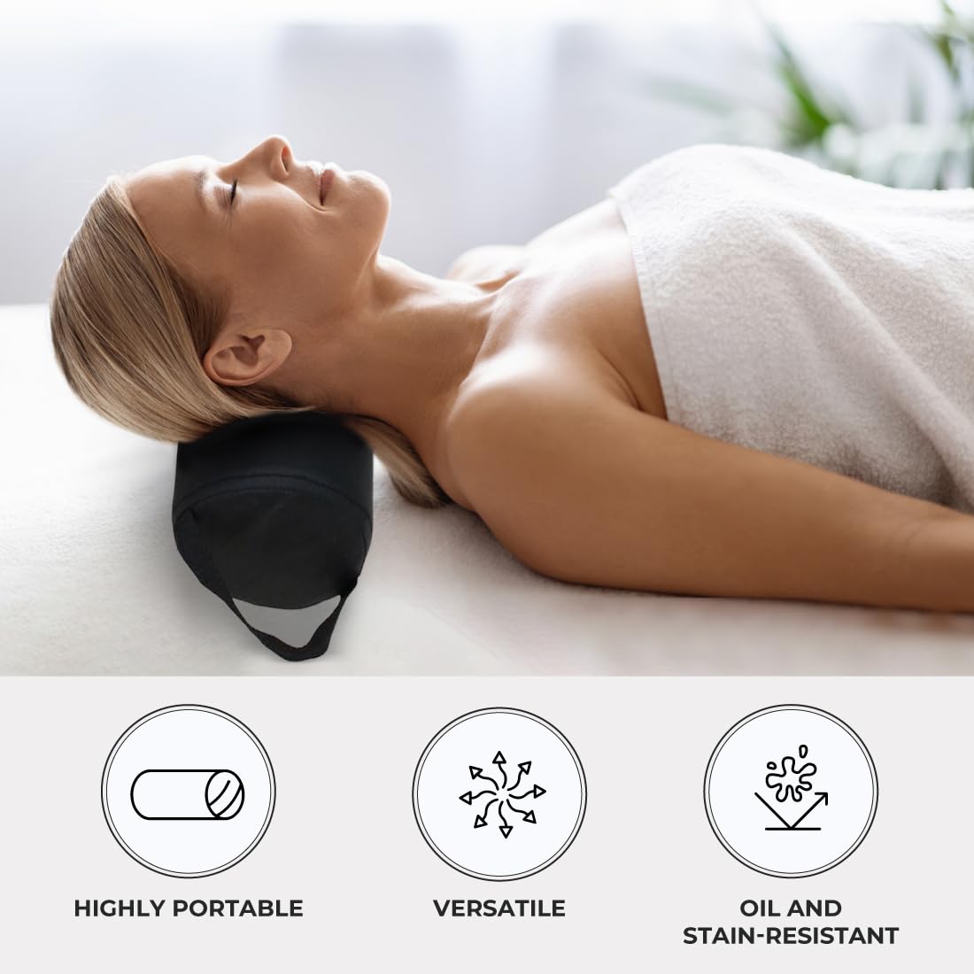 ForPro Half Round Massage Table Bolster Pillow, 26" L x 6" W x 3" H, Black