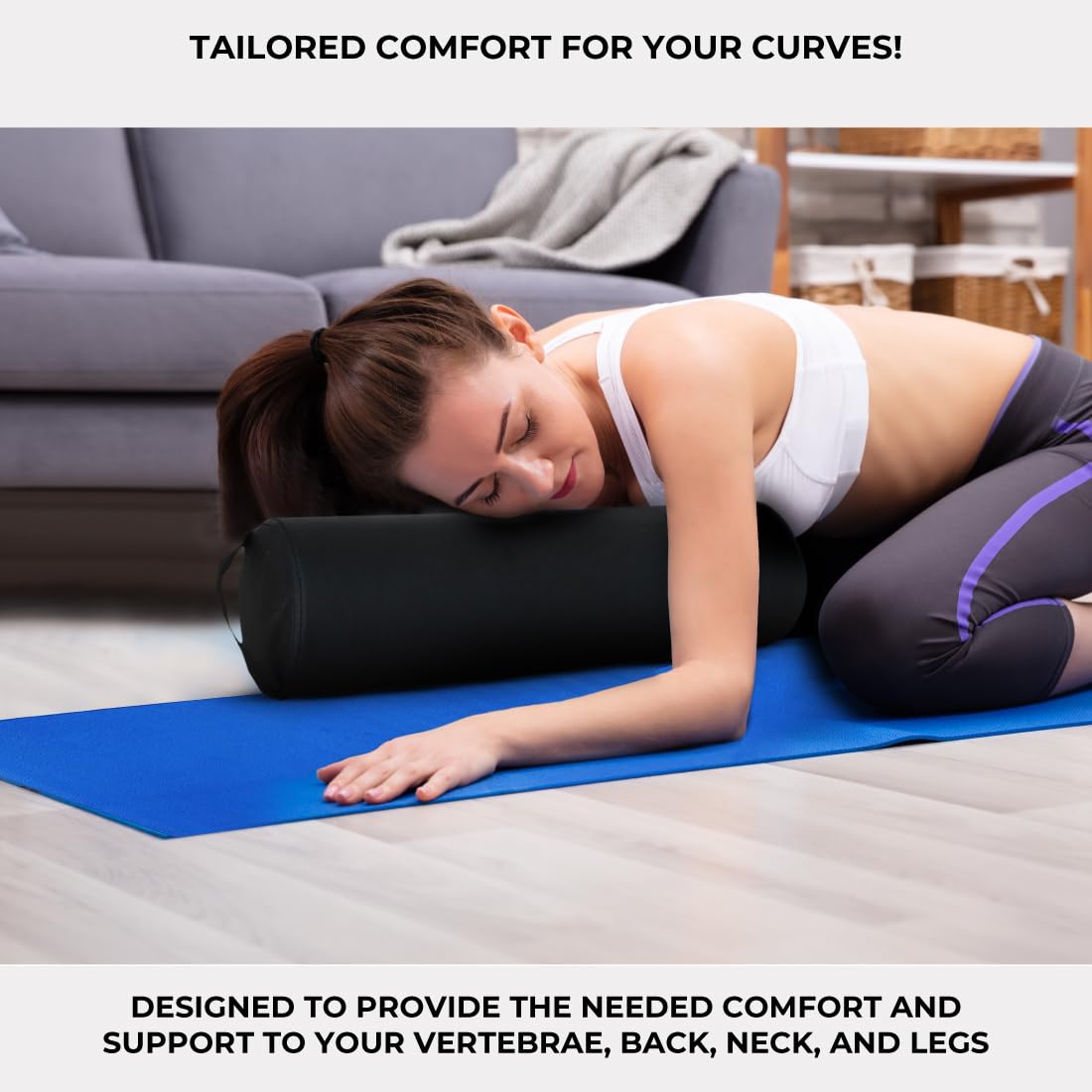 ForPro Half Round Massage Table Bolster Pillow, 26" L x 6" W x 3" H, Black