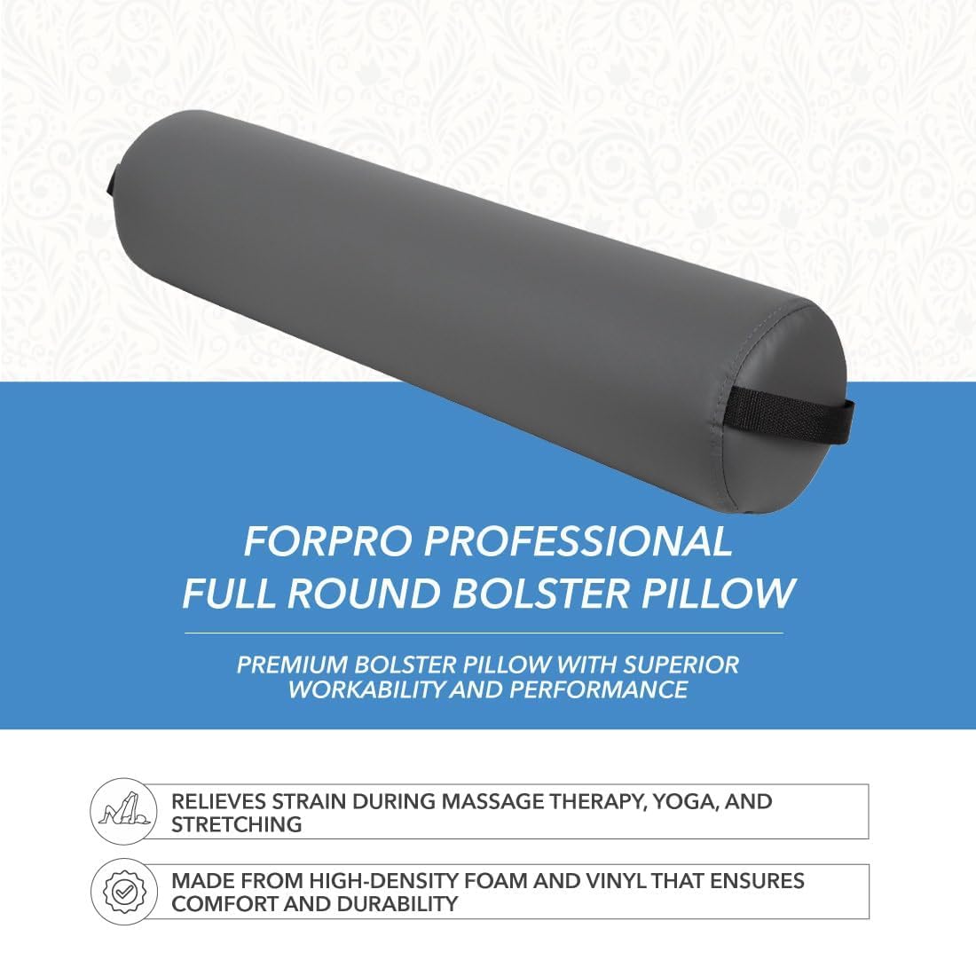 ForPro Half Round Massage Table Bolster Pillow, 26" L x 6" W x 3" H, Black
