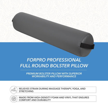 ForPro Half Round Massage Table Bolster Pillow, 26" L x 6" W x 3" H, Black
