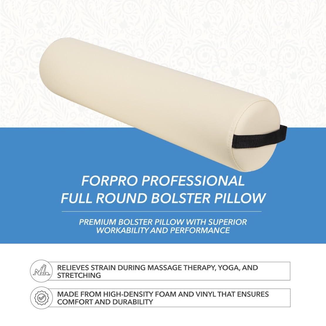 ForPro Half Round Massage Table Bolster Pillow, 26" L x 6" W x 3" H, Black