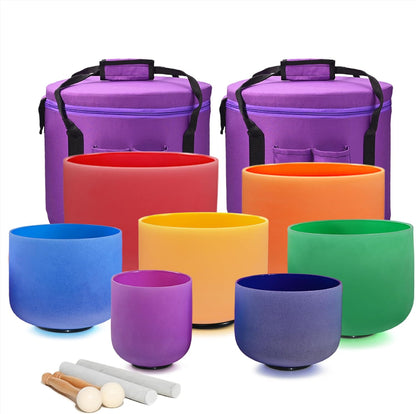 432HZ Crystal Singing Bowl Set, 6''-12'', Set of 7, Colored