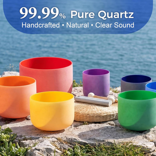 432HZ Crystal Singing Bowl Set, 6''-12'', Set of 7, Colored