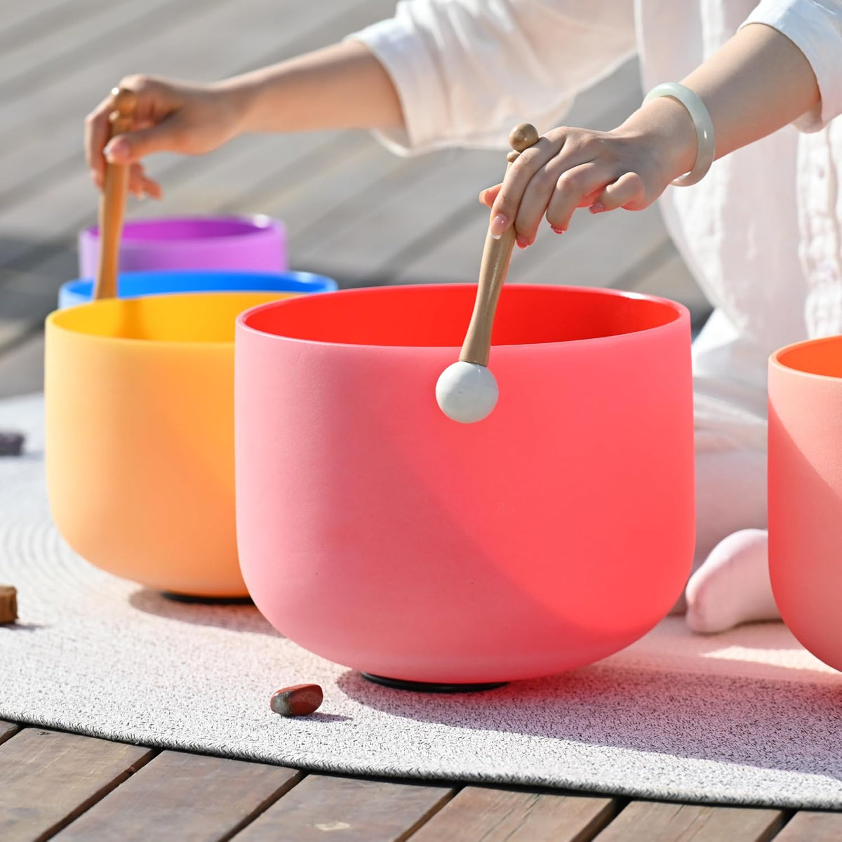 432HZ Crystal Singing Bowl Set, 6''-12'', Set of 7, Colored