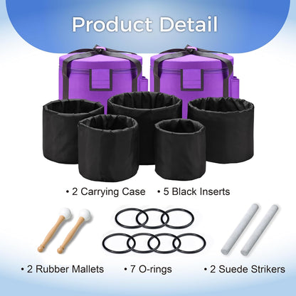 432HZ Crystal Singing Bowl Set, 6''-12'', Set of 7, Colored