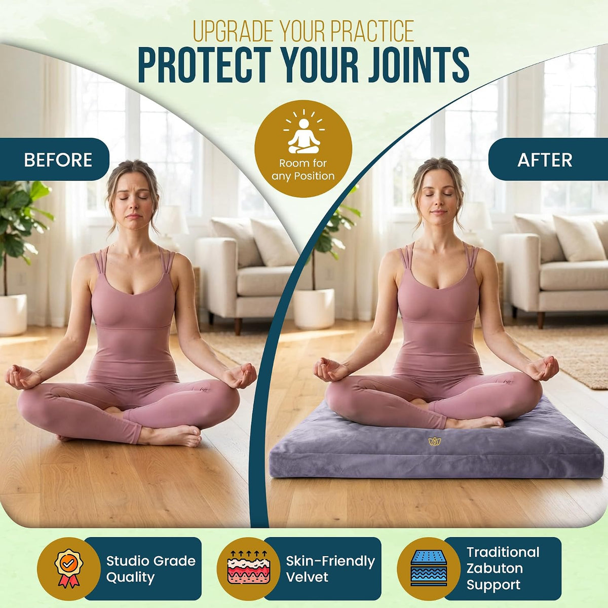 Zabuton Meditation Mat 32x32 Purple Velvet Floor Cushion Seat Yoga