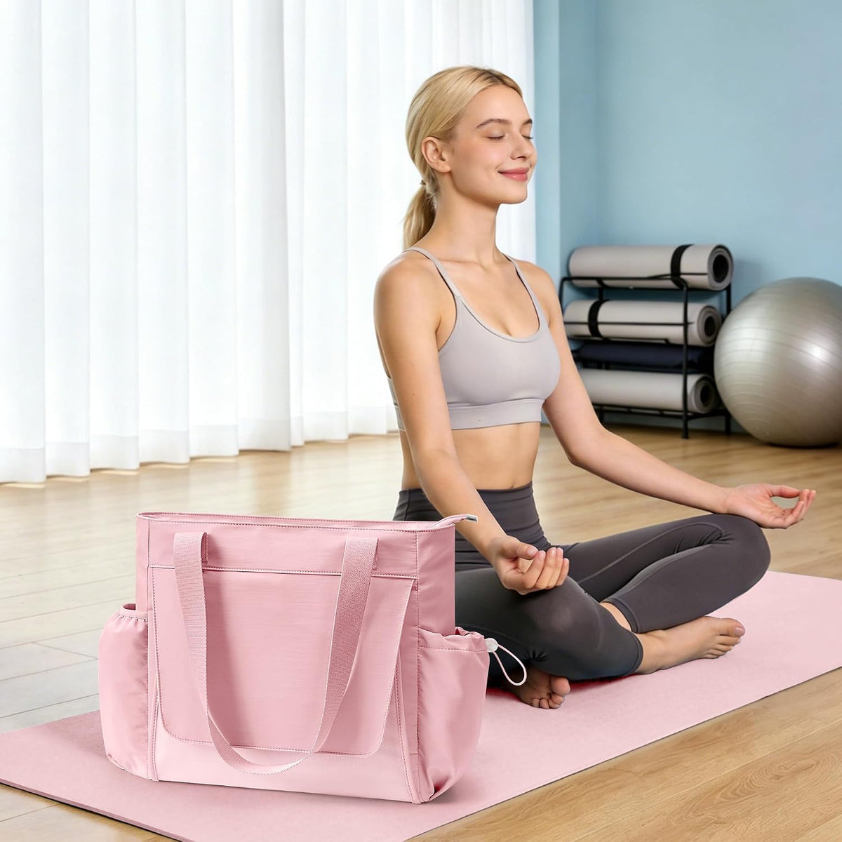 WLLWOO Thick Yoga Mat Bag Women Gym Tote Breathable Mesh Holder Wet Pocket