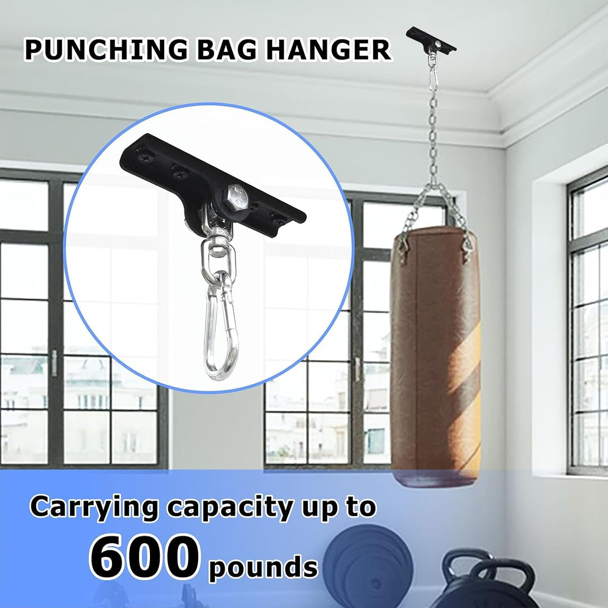 Heavy Bag Hanger - Heavy Duty Punching Bag Mount Hanger Bracket,360° Rotation Wall Ceiling Mount Wood Beam Hook for Boxing Muay Thai Training,Aerial Yoga Swing & Hammock