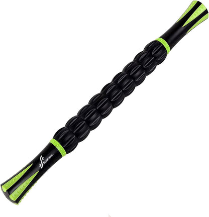 Muscle Roller Stick - Massage Stick for Athletes - Reducing Soreness and Muscle Strain, Soothing Legs Cramps - Physical Therapy & Body Recovery - Black Green