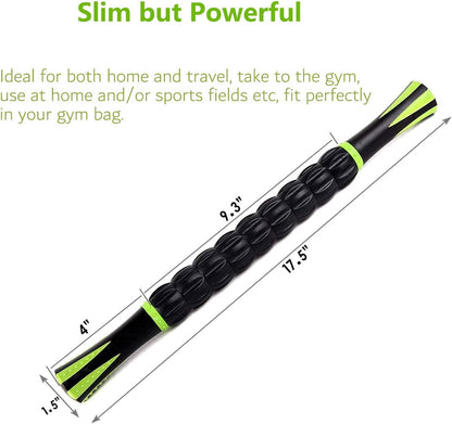 Muscle Roller Stick - Massage Stick for Athletes - Reducing Soreness and Muscle Strain, Soothing Legs Cramps - Physical Therapy & Body Recovery - Black Green