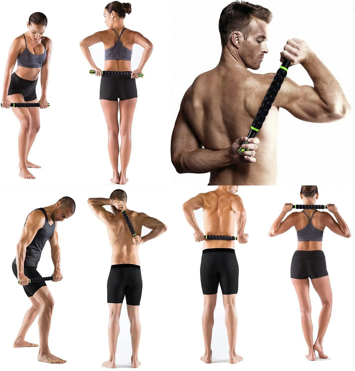 Muscle Roller Stick - Massage Stick for Athletes - Reducing Soreness and Muscle Strain, Soothing Legs Cramps - Physical Therapy & Body Recovery - Black Green